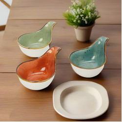 Porcelain Bowl Set & Wooden Base